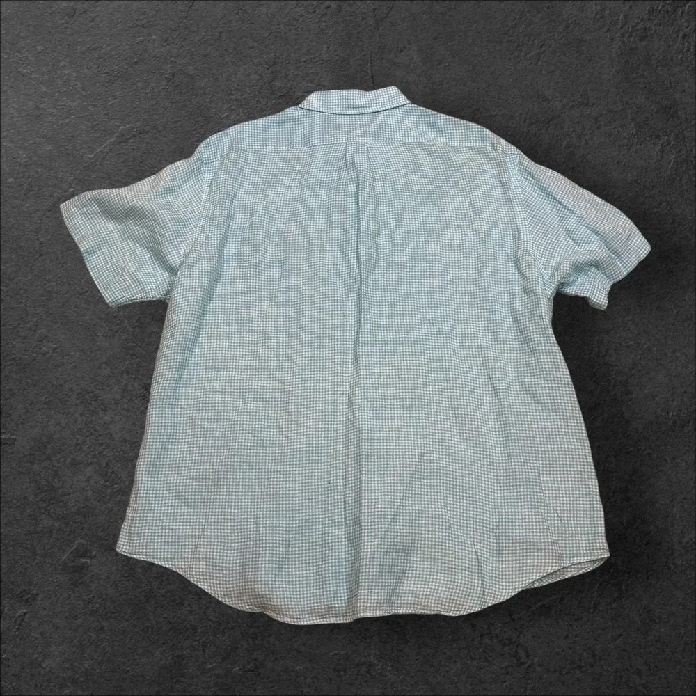 Ralph Lauren Mens‎ Blue White Gingham Linen Short Sleeve Button Down Shirt XXL